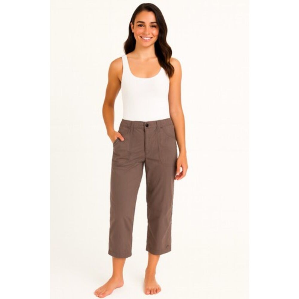 Mountain HardWear Pants Womens Sz 6 Tan Capri Cropped Cargo Hiking Outdoors READ
